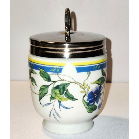 Rare Royal Worcester Egg Coddler With Floral Design & Stainless Steel Lid - Picture 2 of 7